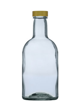 glass bottle with a cover for brandy, cognac, rum, whisky isolated on a white background