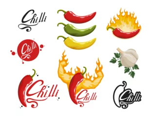 Fotobehang Hand drawn Red hot pepper. Spicy ingredient. Chili logo. Spice Hot Chili Pepper isolated on white background. Natural healthy food. Vector graphics to design © avtorpainter