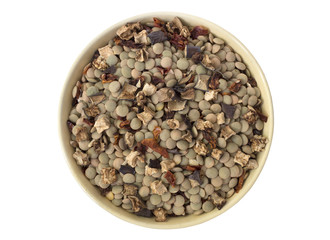 Dried Legumes Soup Mix in a bowl, close up.