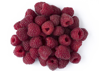 Ripe raspberries isolated on white background