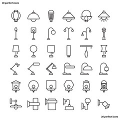 Lamp Outline Icons perfect pixel. 