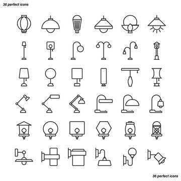 Lamp Outline Icons perfect pixel. 