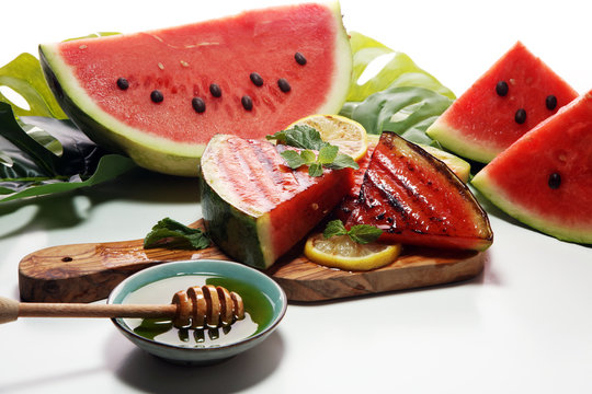 Ripe Healthy Organic Grilled Watermelon with Honey.