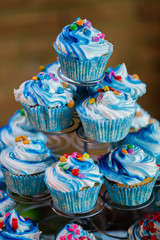 cupcake with filling and blue and white