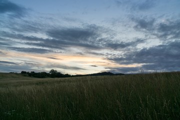 Sunrise and sunset over the hills and town. Slovakia