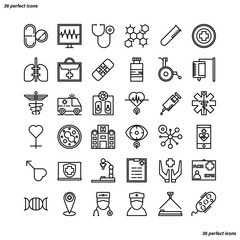 Medical and Healthcare Outline Icons perfect pixel