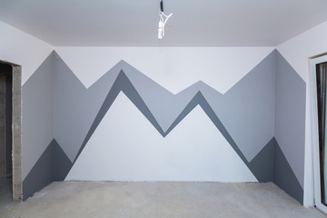 Children room interior with mountain paint