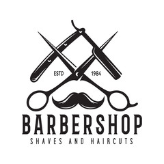 Barber shop badge. Barbers hand lettering. Design elements for logo, labels, emblems.