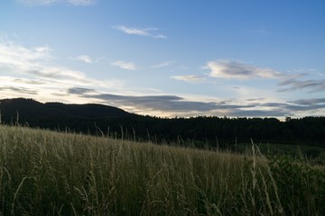 Sunrise and sunset over the hills and town. Slovakia