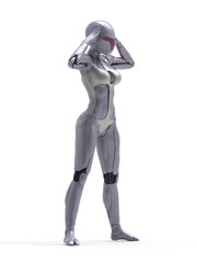 Robotic Cyber Woman is thinking 3D Rendering