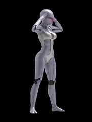 Robotic Cyber Woman is thinking 3D Rendering