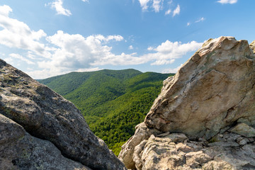 Views from the top of the Buzzard Rock hike on Massanutten Mountain in the Appalachian Mountains of...