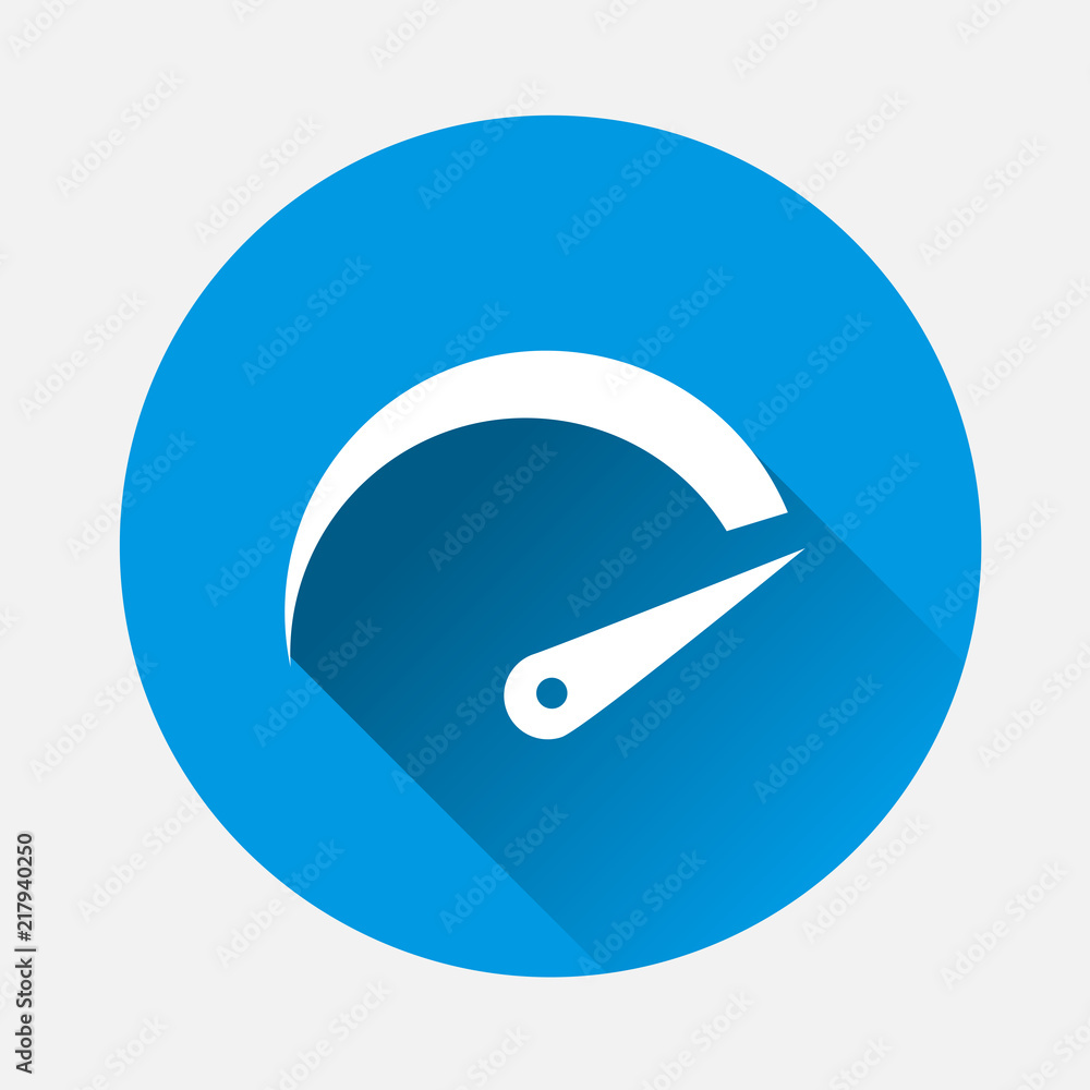 Poster vector icon speedometer on blue background. flat image speedometer icon with long shadow. layers gro