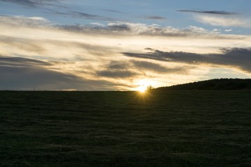 Sunrise and sunset over the hills and town. Slovakia
