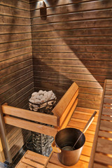 Finnish sauna with lights.
