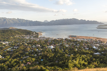 Fototapeta na wymiar View on the bay of Coron from high hill in the philippines