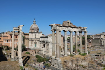Fototapeta na wymiar View from Tabularium to Temple of Saturn in Forum Romanum, Italy 
