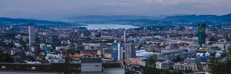 Panorama of Zürich at blue hour