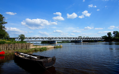 Bridge in Poland Modlin, beautiful Polish landscape on the river