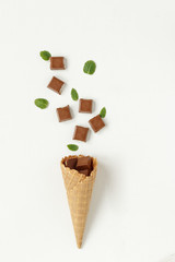 chocolate in a waffle cone for ice cream