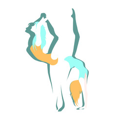 Silhouette of two girls gymnasts, acrobats. Logotype of gymnasts. Vector illustration.