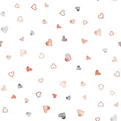 Light Red vector seamless pattern with colorful hearts.