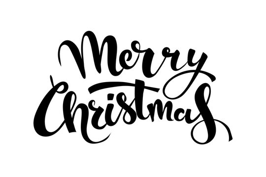 Merry Christmas handwritten lettering. Black text isolated on white background. Christmas holidays typography. Vector illustration.