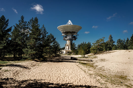 A huge soviet radio telescope near abandoned military town Irbene in Latvia. Former super-secret Soviet Army space spying object.Now largest radio telescope in northern Europe and the world's eighth