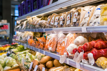 organic ecological healthy vegetables on shop market shelves
