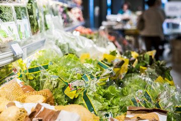 organic ecological healthy vegetables on shop market shelves