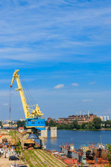 Fototapeta na wymiar River cargo port in Kiev, Ukraine