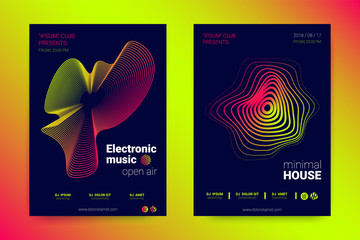 Naklejka premium Music Poster Set with Wavy Lines and Rounds.