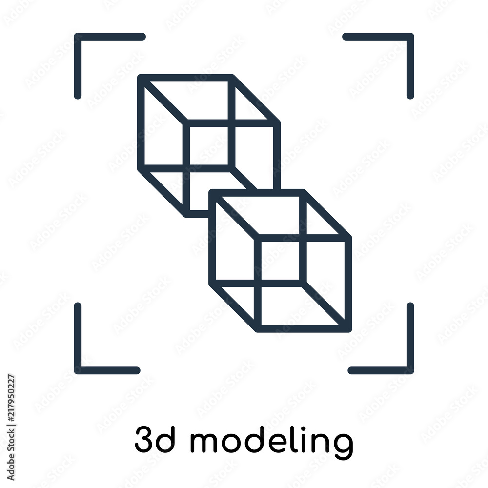 Poster 3d modeling icon vector isolated on white background, 3d modeling sign , thin symbols or lined eleme