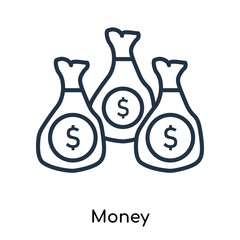 Money icon vector isolated on white background, Money sign , thin symbols or lined elements in outline style