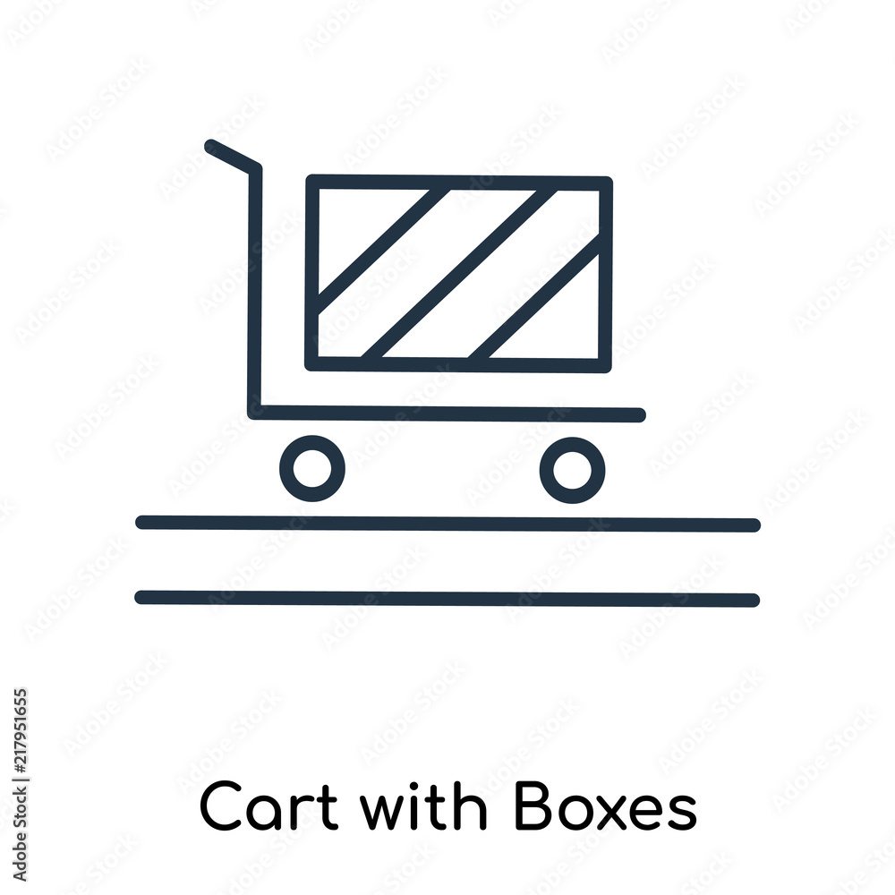 Poster cart with boxes icon vector isolated on white background, cart with boxes sign , thin symbols or lin