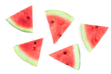slices of watermelon isolated on white background. Top view. Flat lay pattern