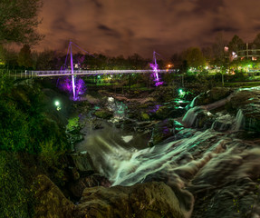 Reedy Falls and Liberty Bridge in Downtown Greenville, South Carolina, USA.