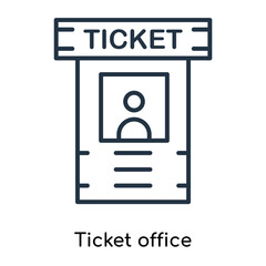 Ticket office icon vector isolated on white background, Ticket office sign , thin symbols or lined elements in outline style