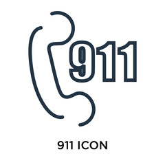 Fototapeta premium 911 icon vector isolated on white background, 911 sign , thin elements or linear logo design in outline style