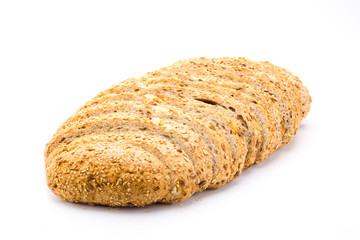 Freshly baked 7 cereals bread, whole grain food with a lot of fiber isolated on a white background