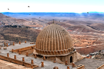 Beautiful Mardin old city landscape from Zinciriye Madrasah.Mardin is a historical city in...