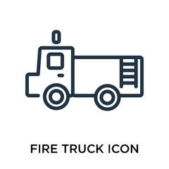 Fire truck icon vector isolated on white background, Fire truck sign , thin elements or linear logo design in outline style