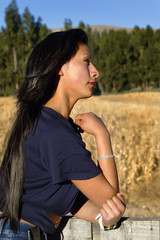 Outdoor natural portrait of young woman, model, adult and beginner of Latin origin, Huancayo - Peru.