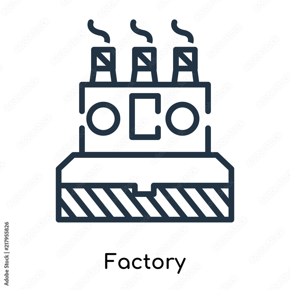 Poster factory icon vector isolated on white background, factory sign , thin symbols or lined elements in o