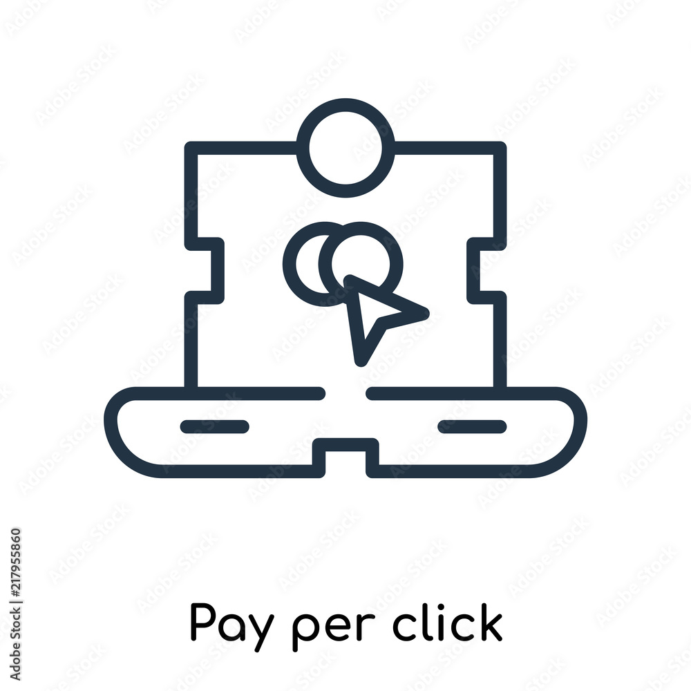 Poster pay per click icon vector isolated on white background, pay per click sign , thin symbols or lined e