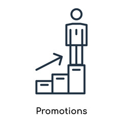 Promotions icon vector isolated on white background, Promotions sign , thin symbols or lined elements in outline style