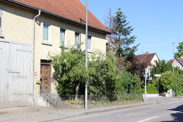 Traditional House hut in Markgröningen Stuttgart Village Germany near bus stop and street