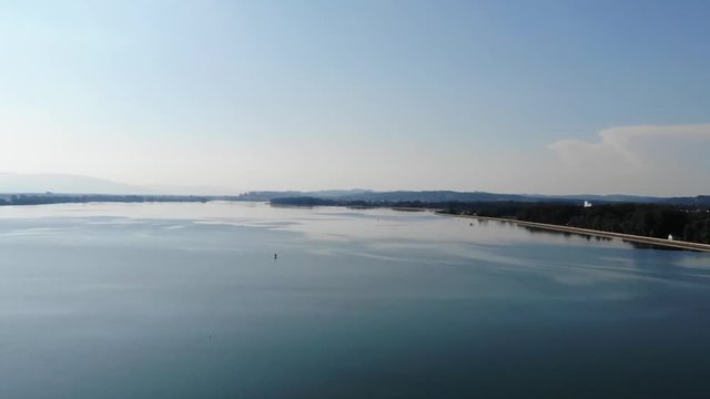 Drone flying above the drava in Slovenia.
