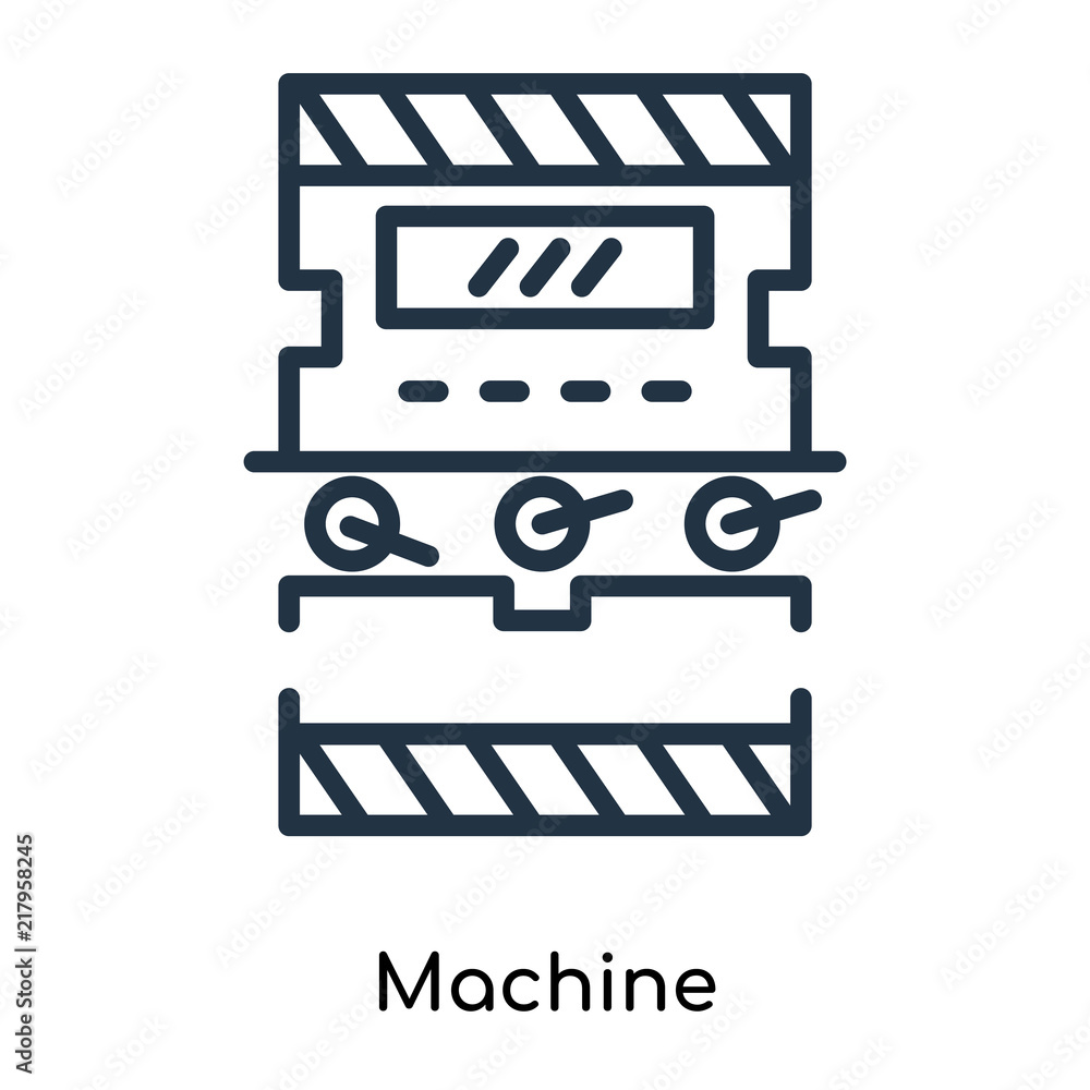 Poster machine icon vector isolated on white background, machine sign , thin symbols or lined elements in o