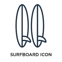 surfboard icons isolated on white background. Modern and editable surfboard icon. Simple icon vector illustration.